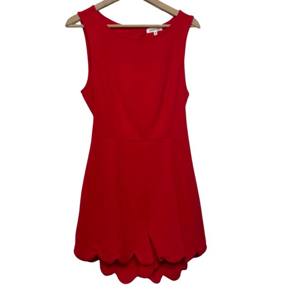 MONTEAU | Junior's Red Scalloped Hem Sleeveless Romper | Size L - Picture 3 of 13